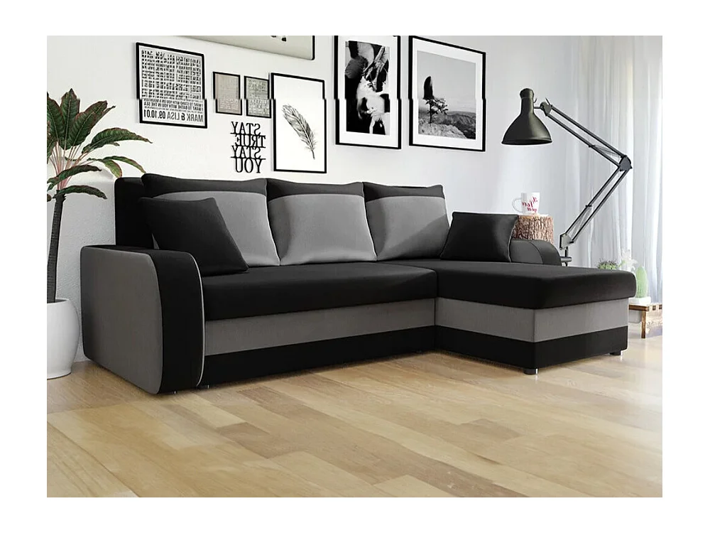 Canapé d'angle Comfivo 135, Noir, Fonction de couchage, Boîte de literie, 238x147x80cm