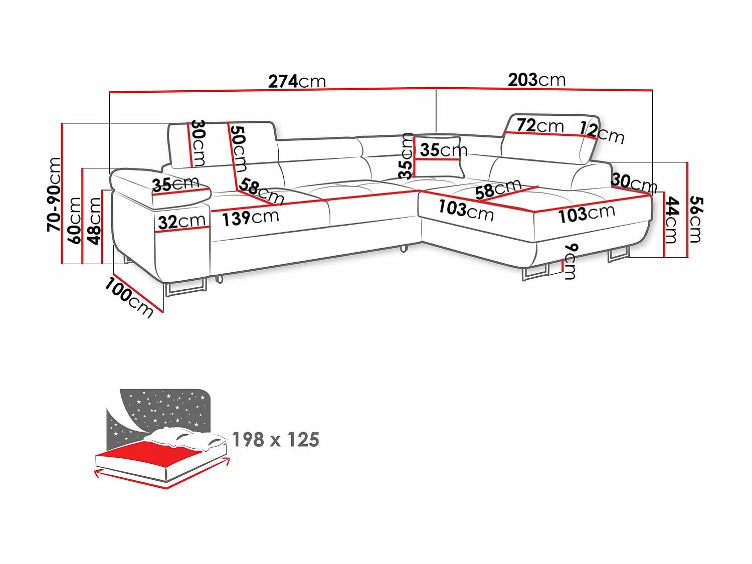 Sofá rinconero Comfivo Eliferu 100, Verde, Función de descanso, Almacenaje, 274x203x70cm