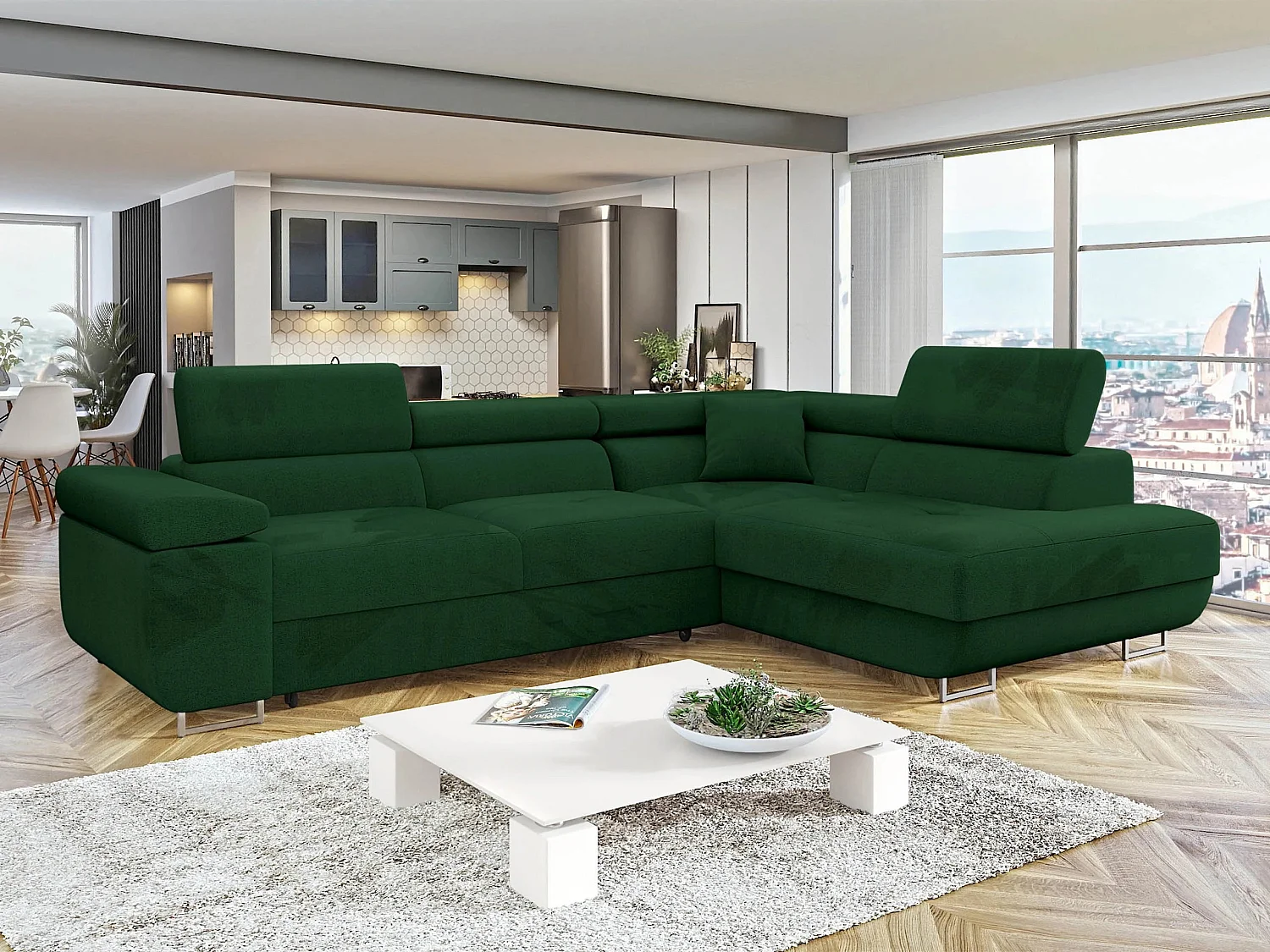 Sofá rinconero Comfivo Vinetum, Verde, Función de descanso, Almacenaje, 274x203x70cm