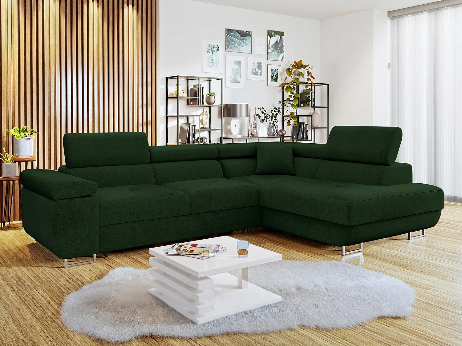 Sofá rinconero Comfivo Vinetum, Verde, Función de descanso, Almacenaje, 274x203x70cm