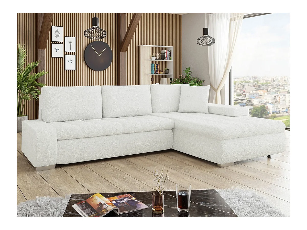 Canapé d'angle Comfivo 147, Blanc, Fonction de couchage, Boîte de literie, 302x213x80cm