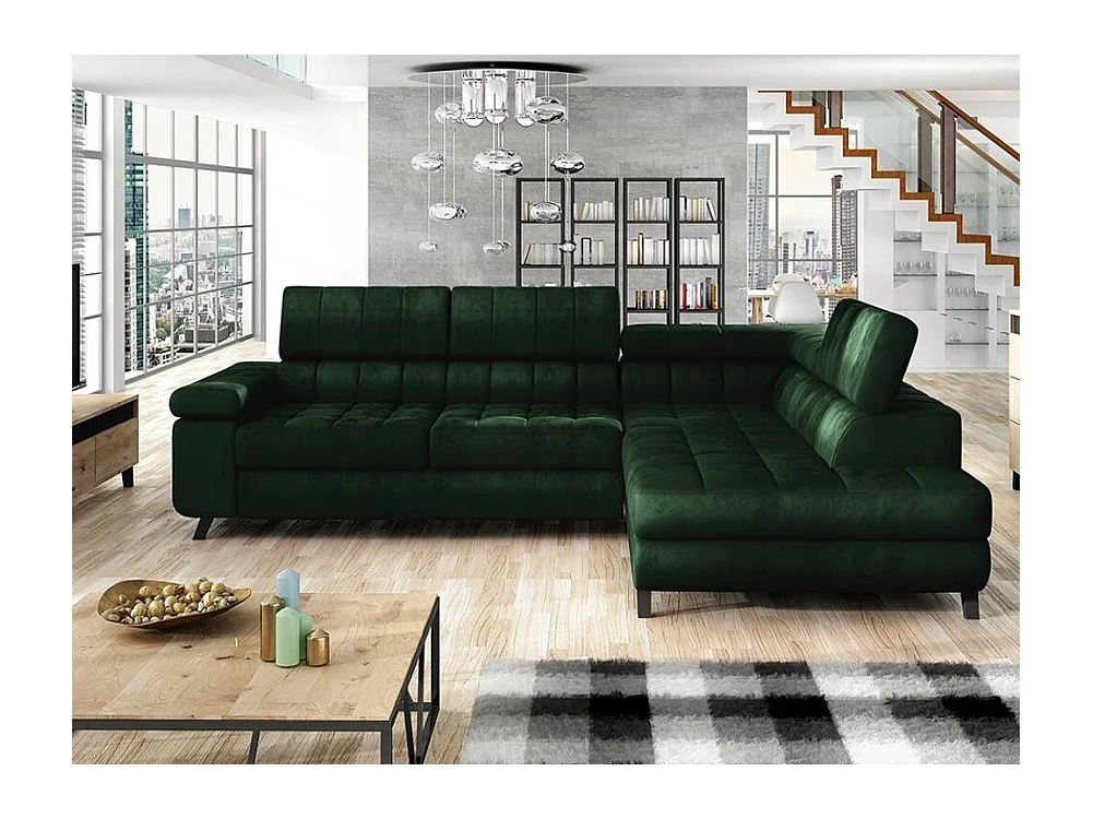 Canapé d'angle Comfivo 207, Vert, Fonction de couchage, Boîte de literie, 264x203x73cm