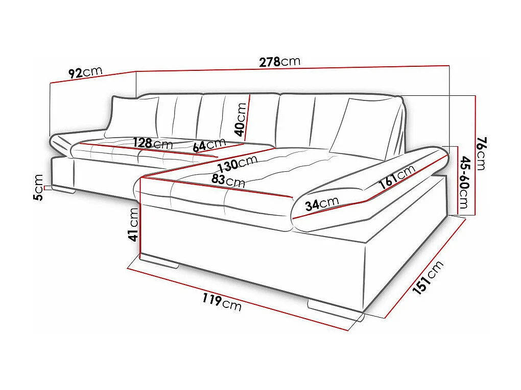 Sofá rinconero Comfivo 219, Gris, 278x161x76cm