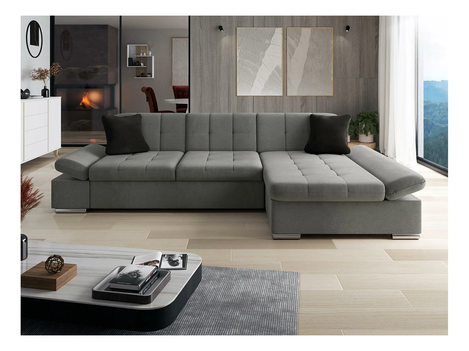 Sofá rinconero Comfivo 219, Gris, 278x161x76cm