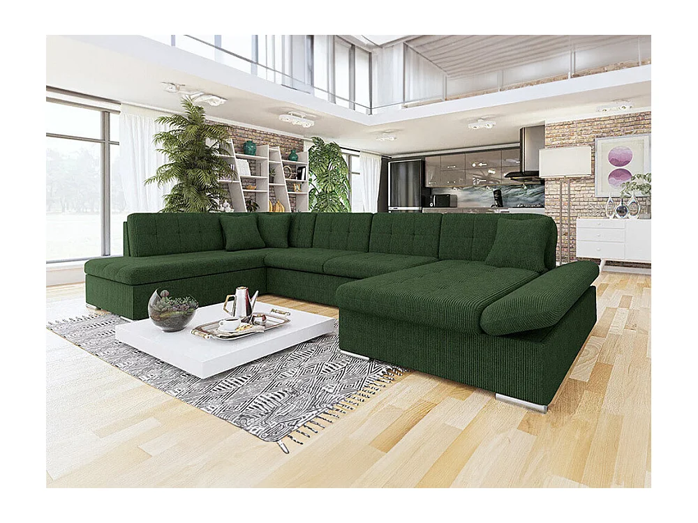 Canapé d'angle Comfivo 150, Vert, Fonction de couchage, Boîte de literie, 345x205x76cm