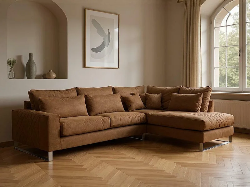 Sofá rinconero Kingsport 112, Marrón, 314x224x90cm