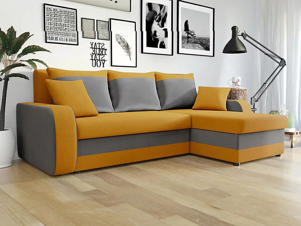 Sofá rinconero Comfivo 135, Amarillo, Función de descanso, Almacenaje, 238x147x80cm
