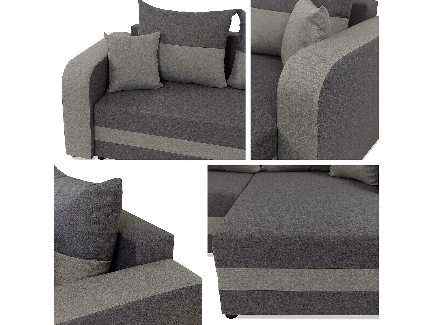 Canapé d'angle Comfivo 100, Gris, Fonction de couchage, Boîte de literie, 313x139x80cm