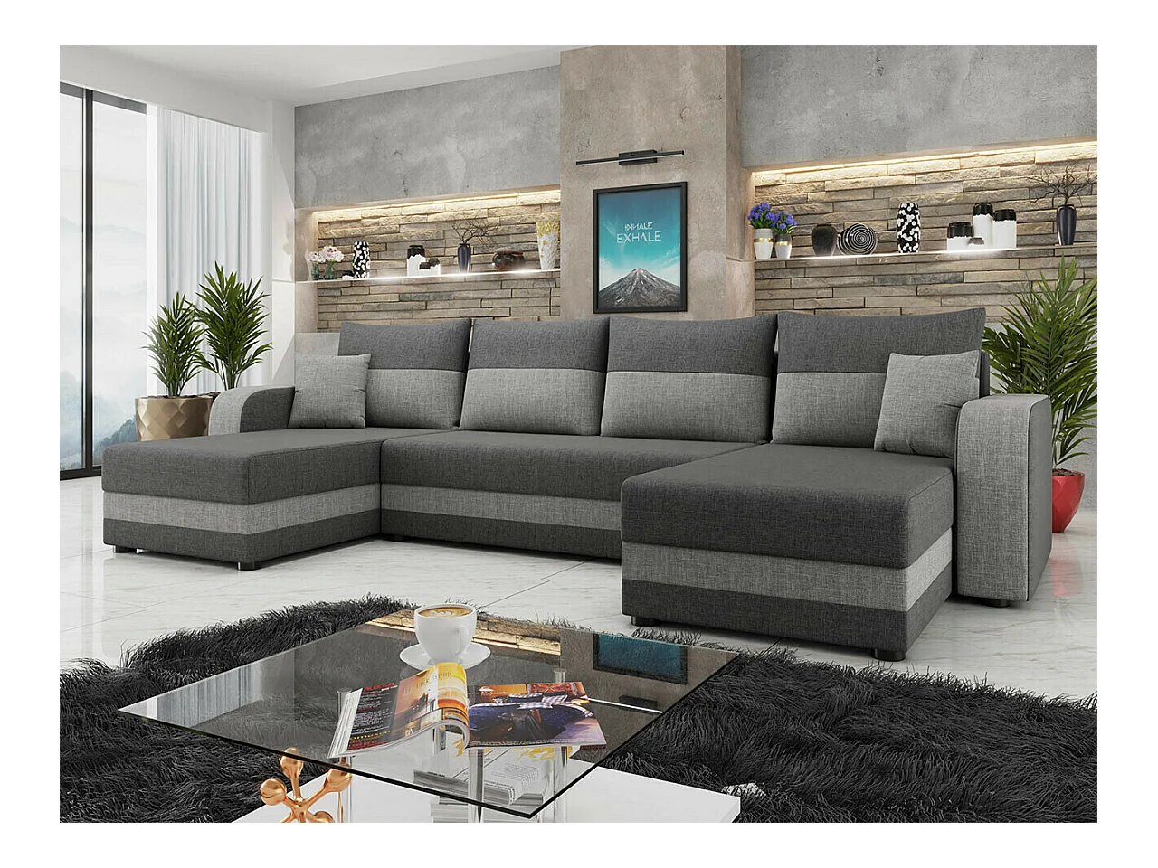 Sofá rinconero Comfivo 100, Gris, Función de descanso, Almacenaje, 313x139x80cm