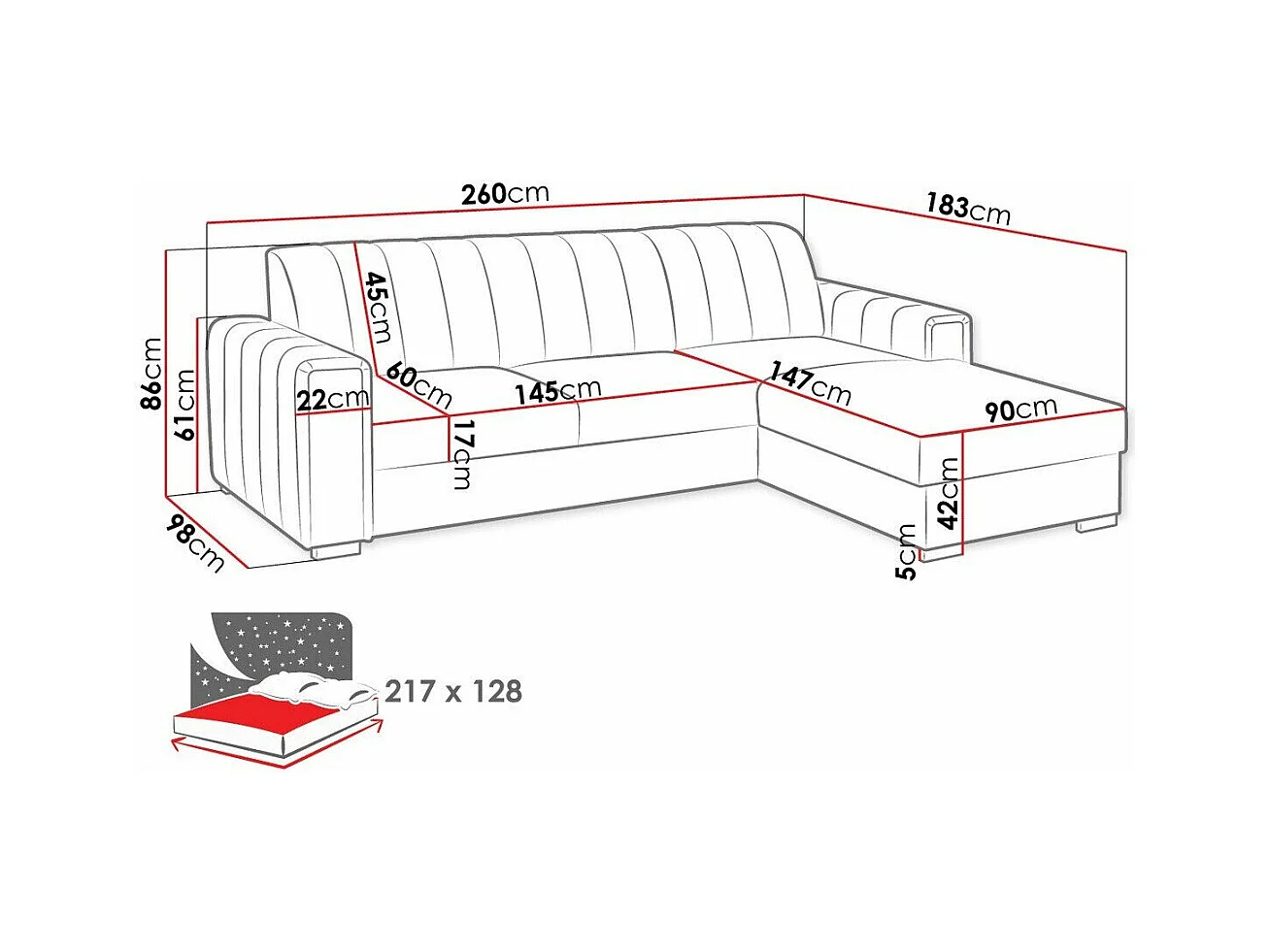 Sofá rinconero Columbus 166, De color marrón claro, Función de descanso, Almacenaje, 86cm
