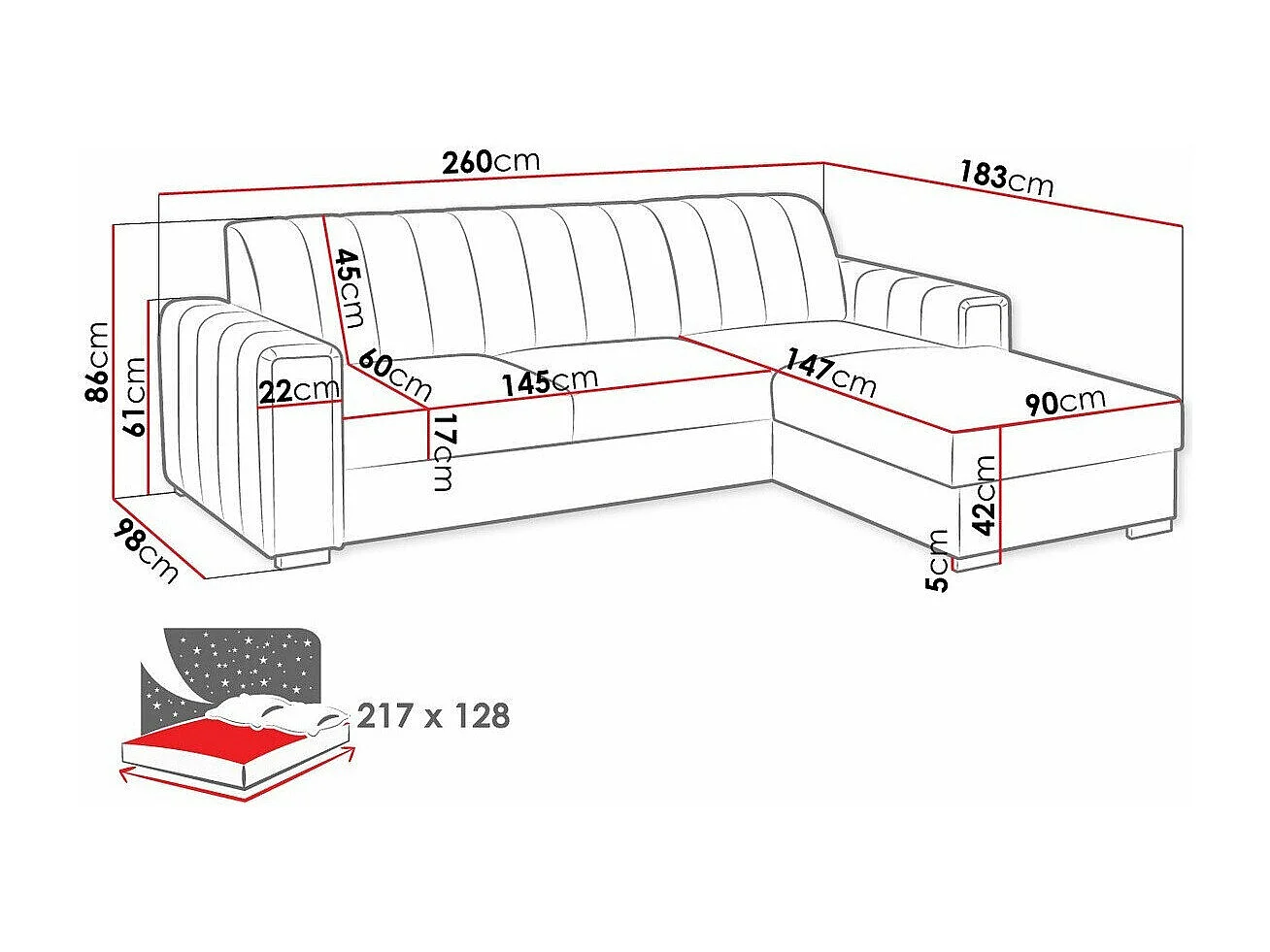 Sofá rinconero Columbus 166, De color marrón claro, Función de descanso, Almacenaje, 86cm