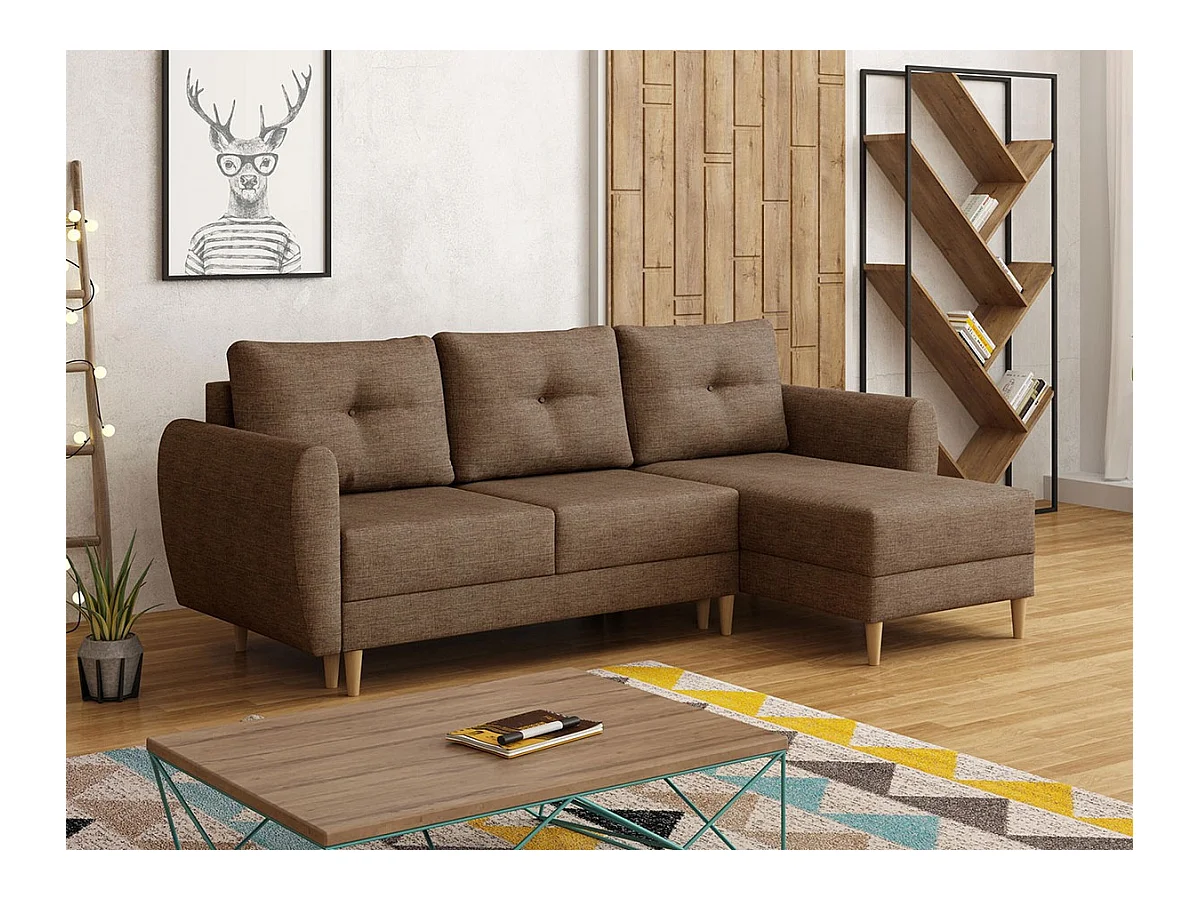 Canapé d'angle Muncie 105, Marron, Fonction de couchage, Boîte de literie, 235x145x93cm