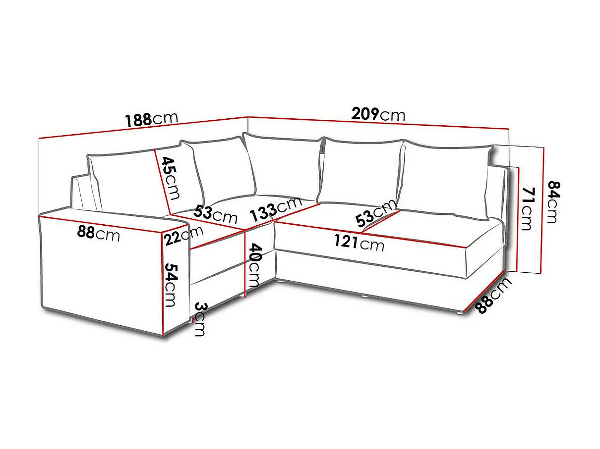 Divano angolare Providence 120, Grigio, Senza, 209x188x84cm