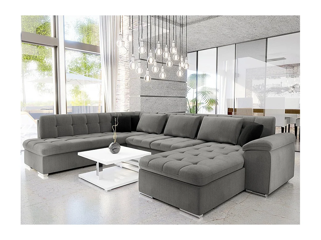 Canapé d'angle Comfivo 141, Gris, Fonction de couchage, Boîte de literie, 348x205x76cm