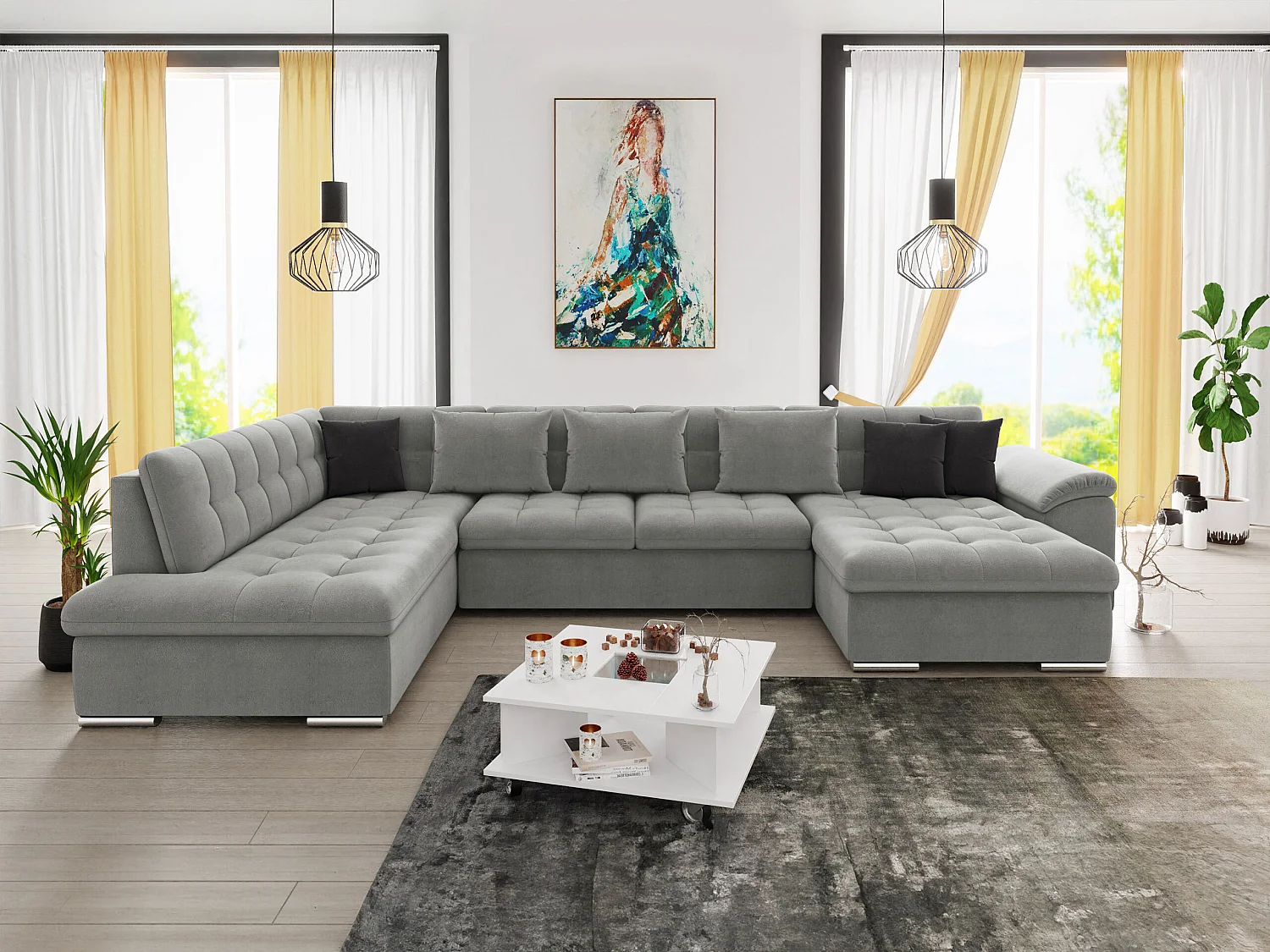 Canapé d'angle Comfivo Gemma IV, Gris foncé, Disponible, 348x205x76cm