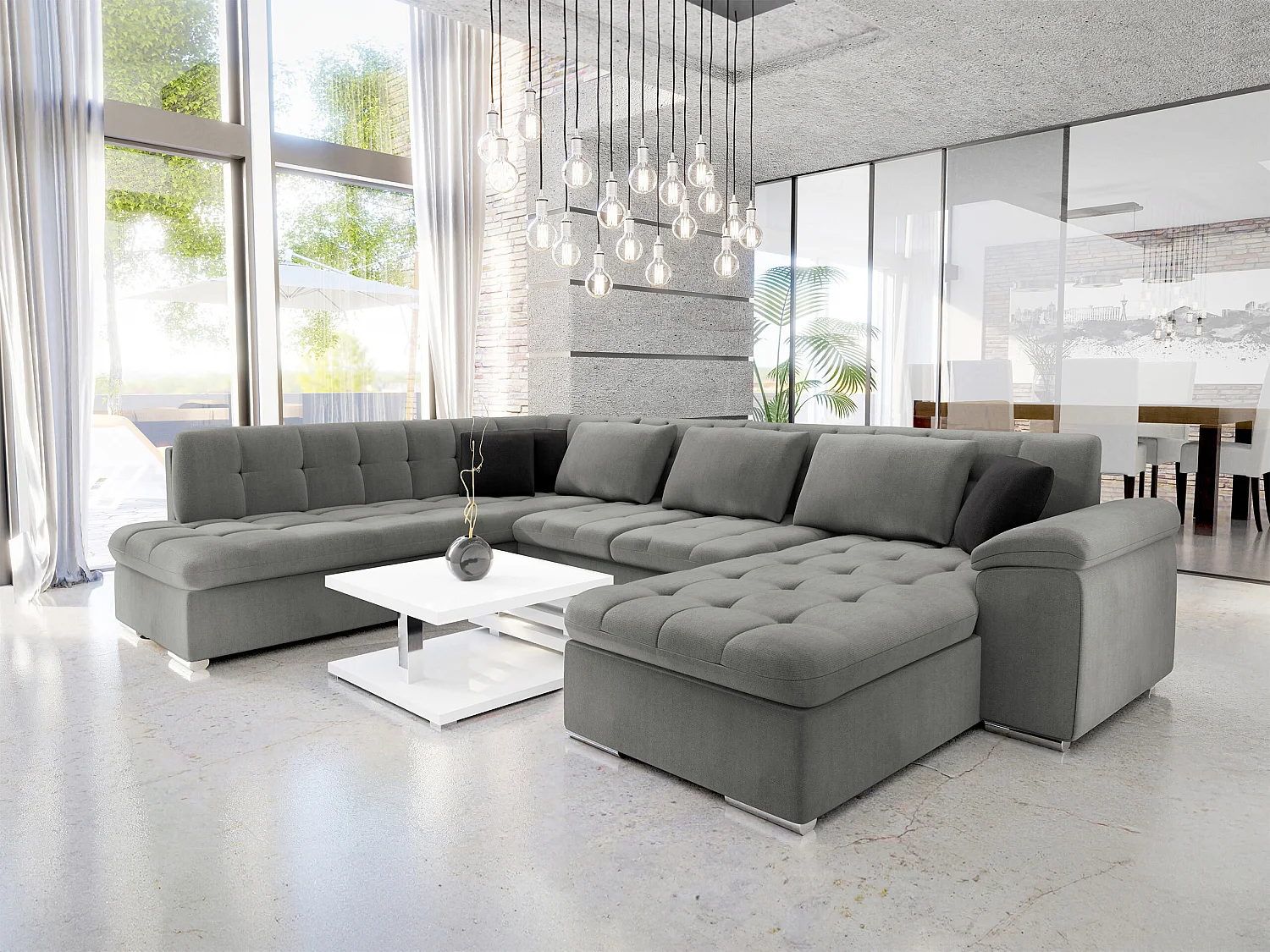 Canapé d'angle Comfivo Gemma IV, Gris foncé, Disponible, 348x205x76cm