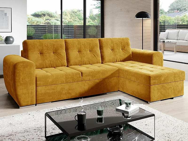 Sofá de canto Muncie 109, Amarelo, Funcionalidade de dormir