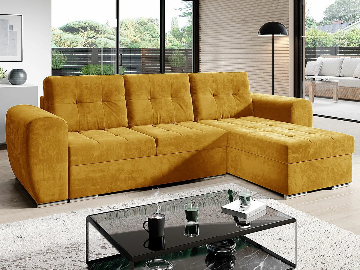 Sofá de canto Muncie 109, Amarelo, Funcionalidade de dormir