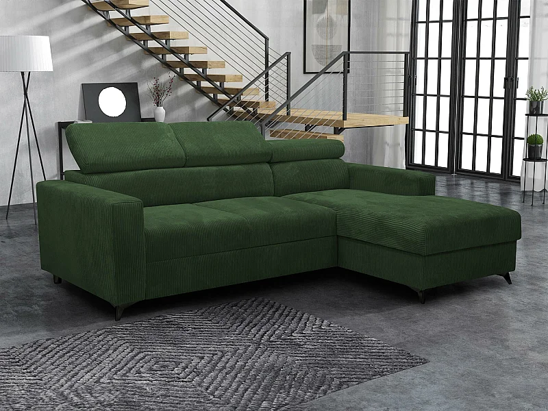 Sofá rinconero Columbus 191, Verde, Función de descanso, Almacenaje, 236x172x82cm