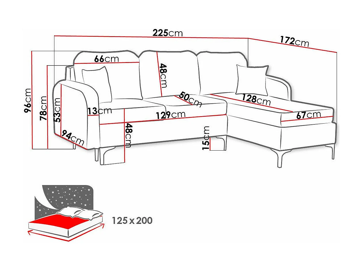 Canapé d'angle Torlua 103, Gris, Disponible, 225x172x96cm