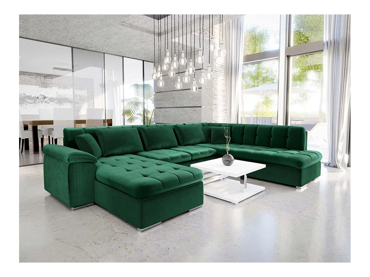 Canapé d'angle Comfivo 170, Vert, Fonction de couchage, Boîte de literie, 348x205x76cm