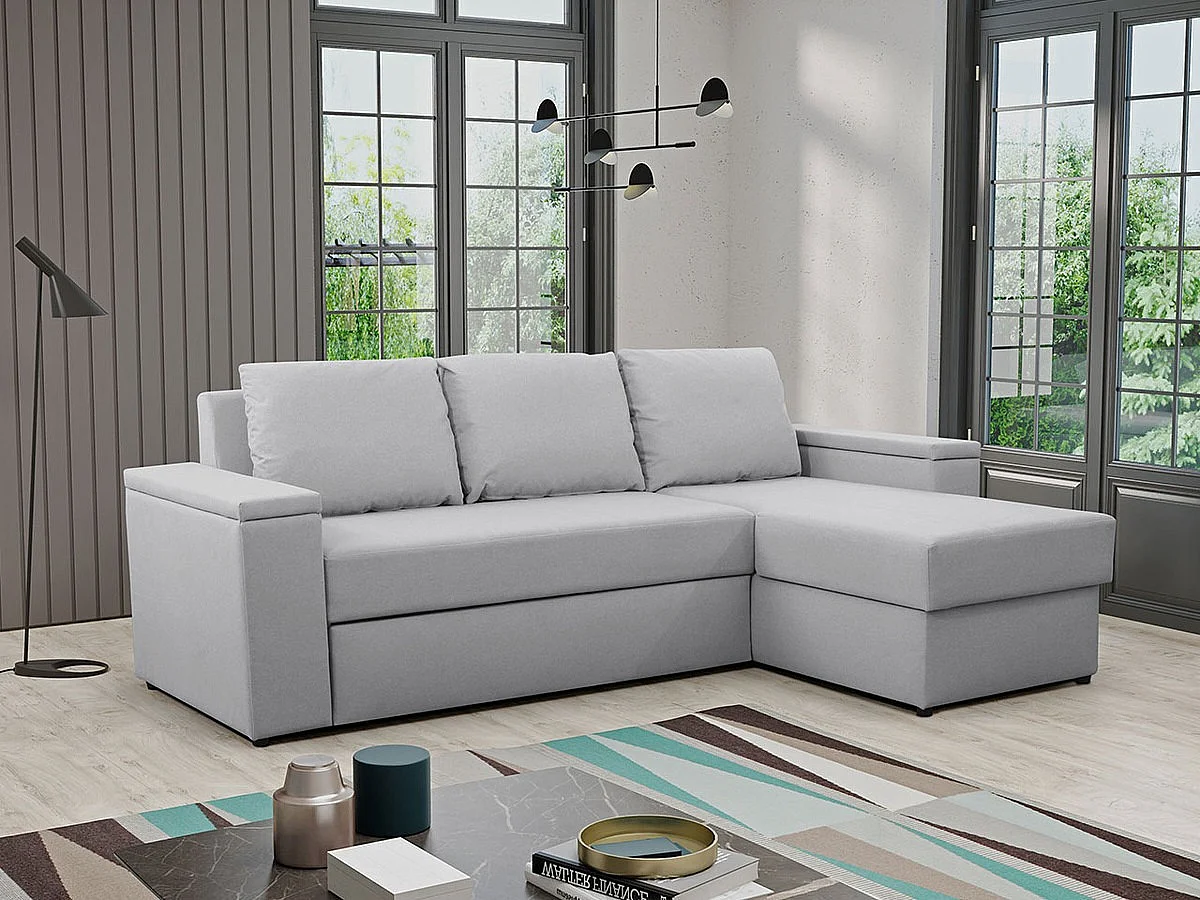 Canapé d'angle Providence 149, Gris, Fonction de couchage, Boîte de literie, 246x156x82cm