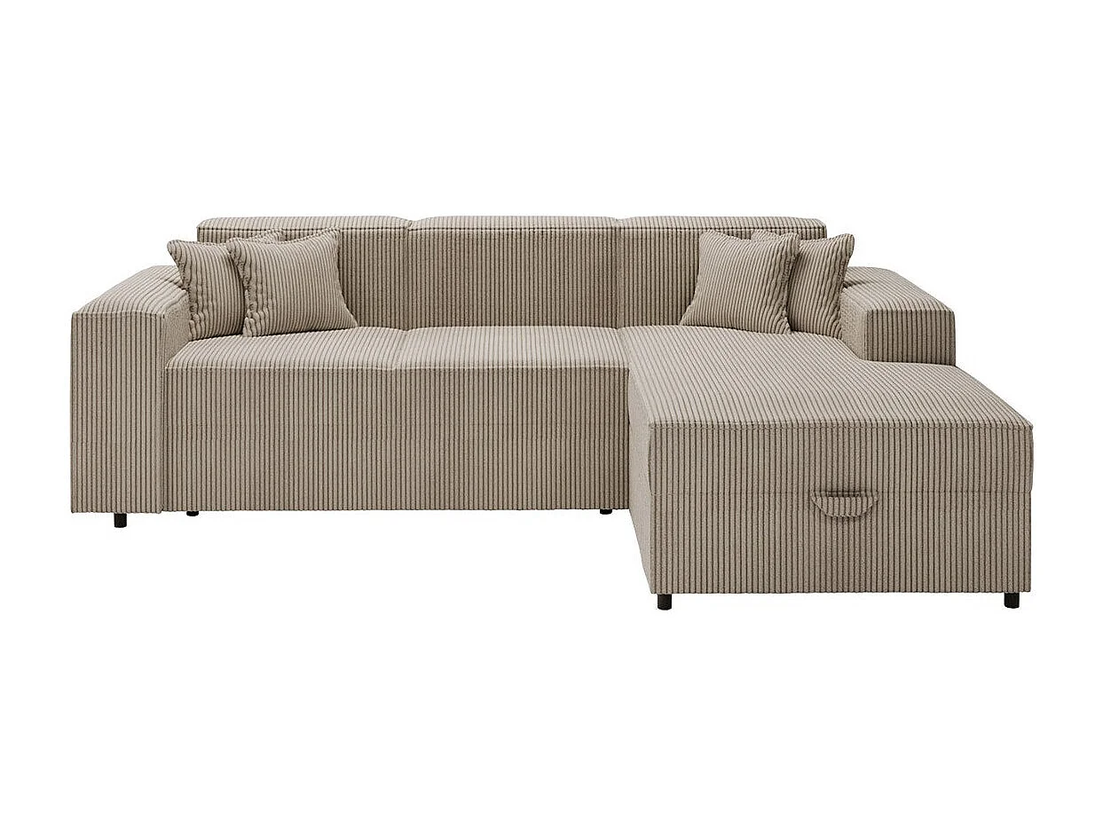 Canapé d'angle Clovis 116, Brun clair, Fonction de couchage, Boîte de literie, 253x166cm