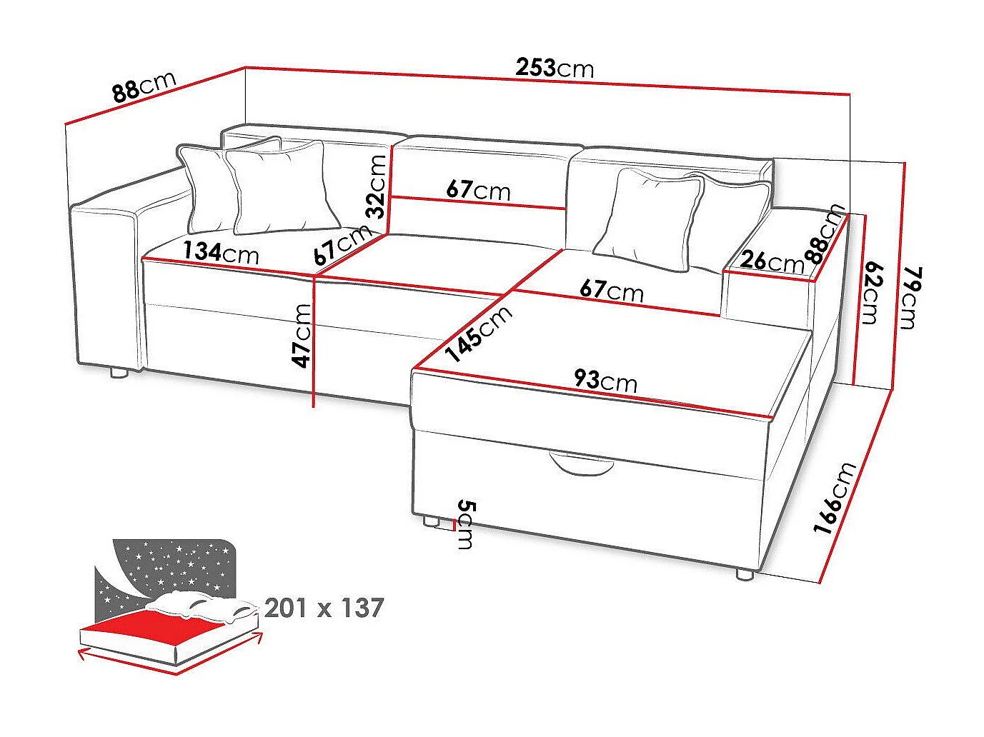 Canapé d'angle Clovis 116, Brun clair, Disponible, 253x166x79cm