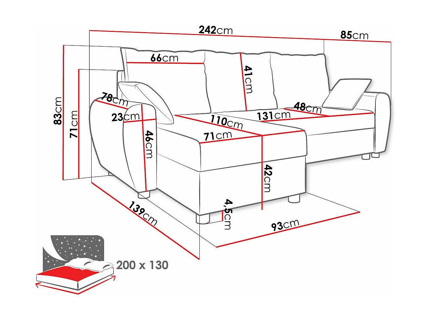 Sofá de canto Memphis 123, Castanho claro, Funcionalidade de dormir