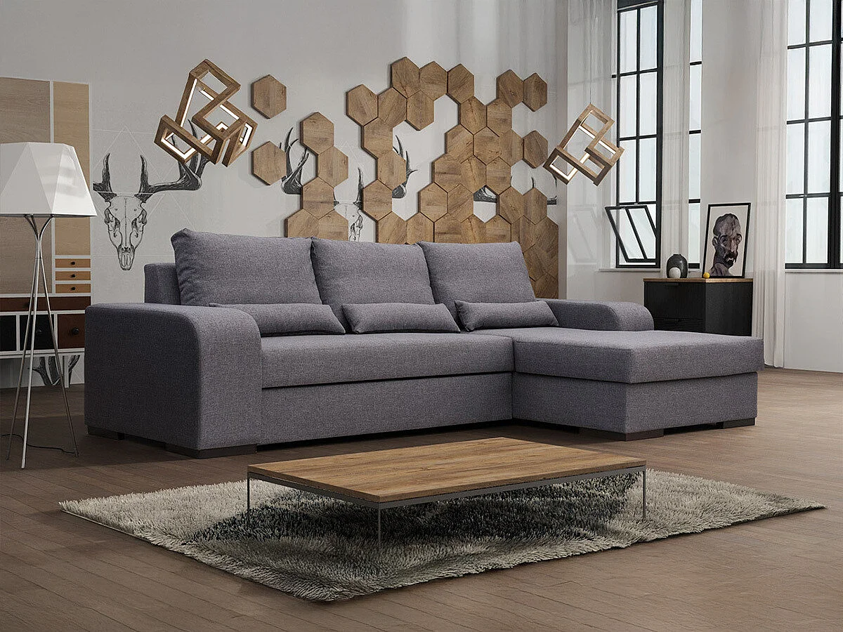 Sofá rinconero Kingsport 103, Gris, Función de descanso, Almacenaje, 285x165x90cm