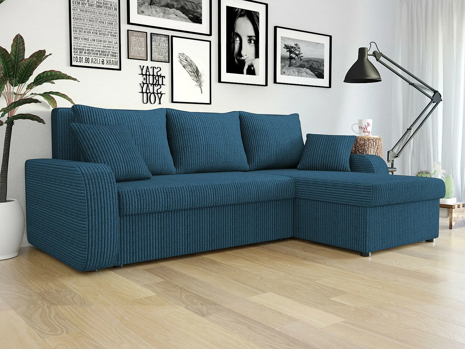 Sofá de canto Comfivo 203, Turquesa, Funcionalidade de dormir