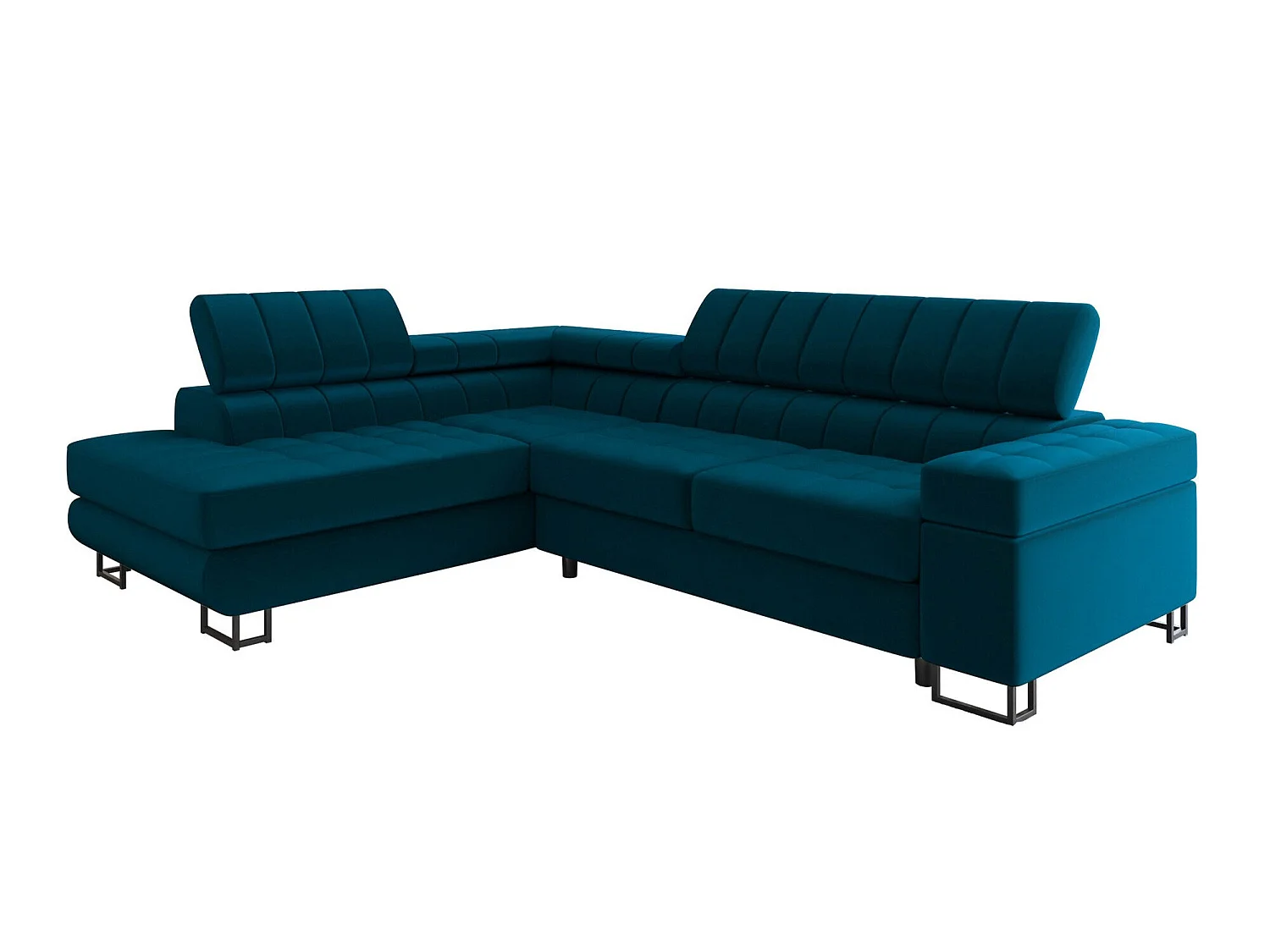 Canapé d'angle convertible 3 places en tissu turquoise