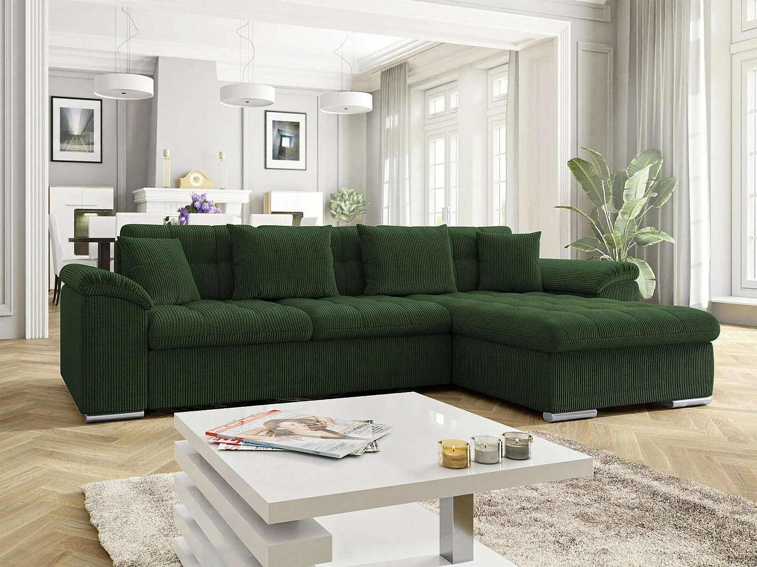 Canapé d'angle Comfivo Mica, Vert, Disponible, 280x160x76cm