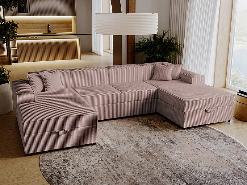 Sofá rinconero Clovis 115, Rosa, Función de descanso, Almacenaje, 320x166x79cm