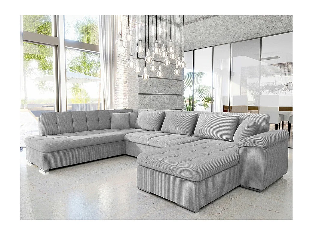 Canapé d'angle Comfivo 114, Gris, Fonction de couchage, Boîte de literie, 348x205x76cm