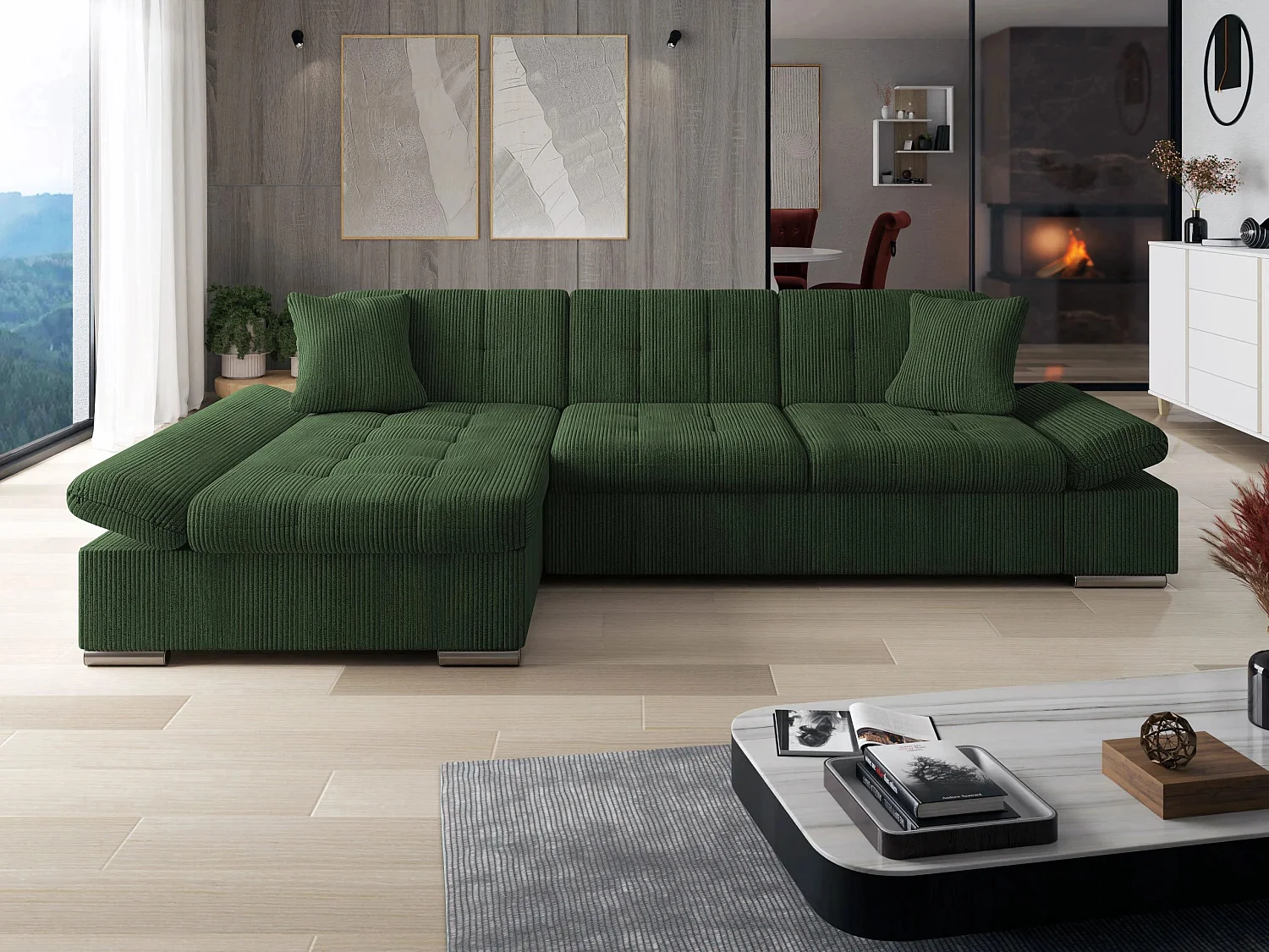 Canapé d'angle Comfivo Sanitas I, Vert, Disponible, 278x161x76cm