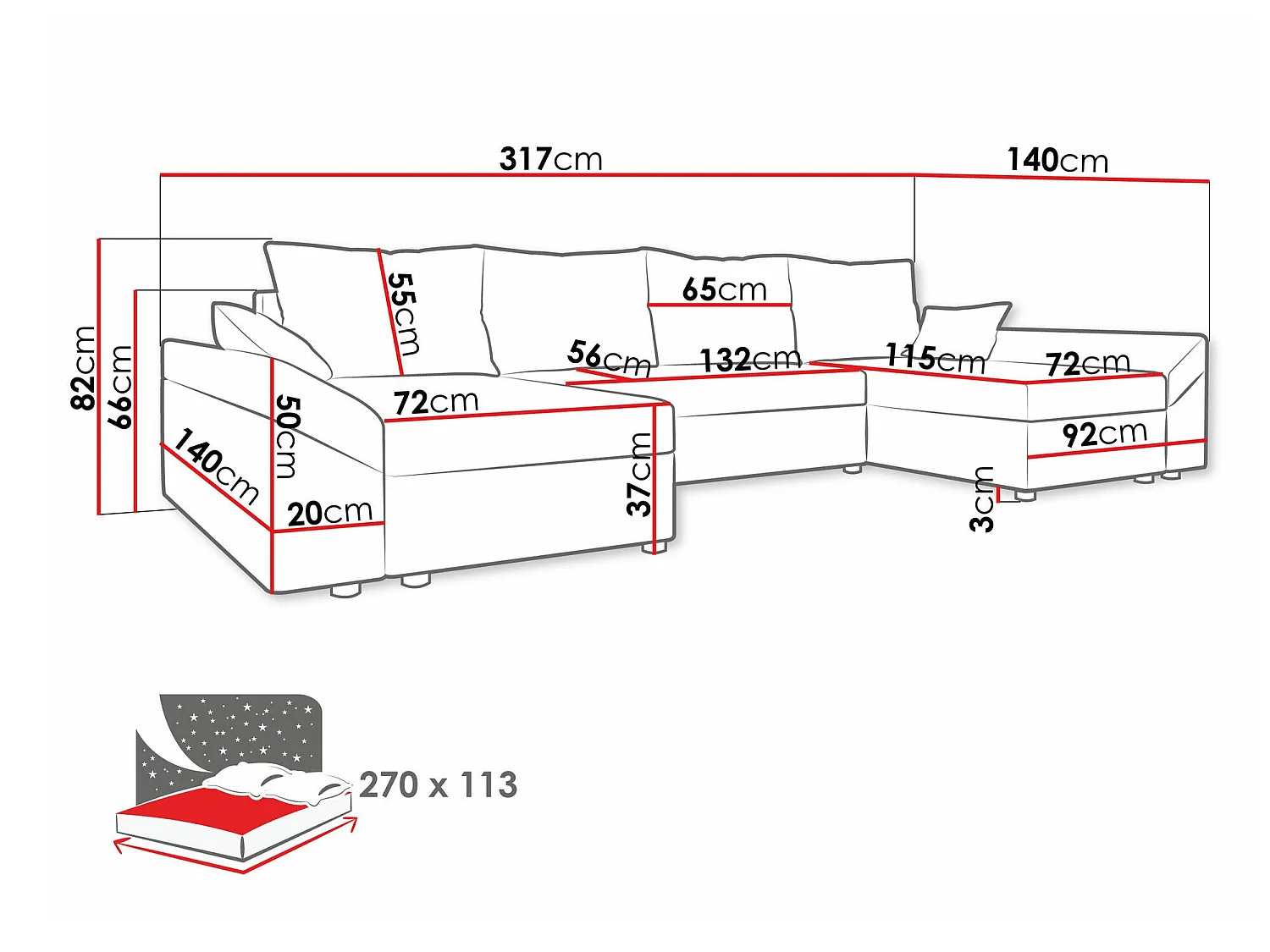Canapé d'angle convertible 3 places en tissu gris MEMPHIS