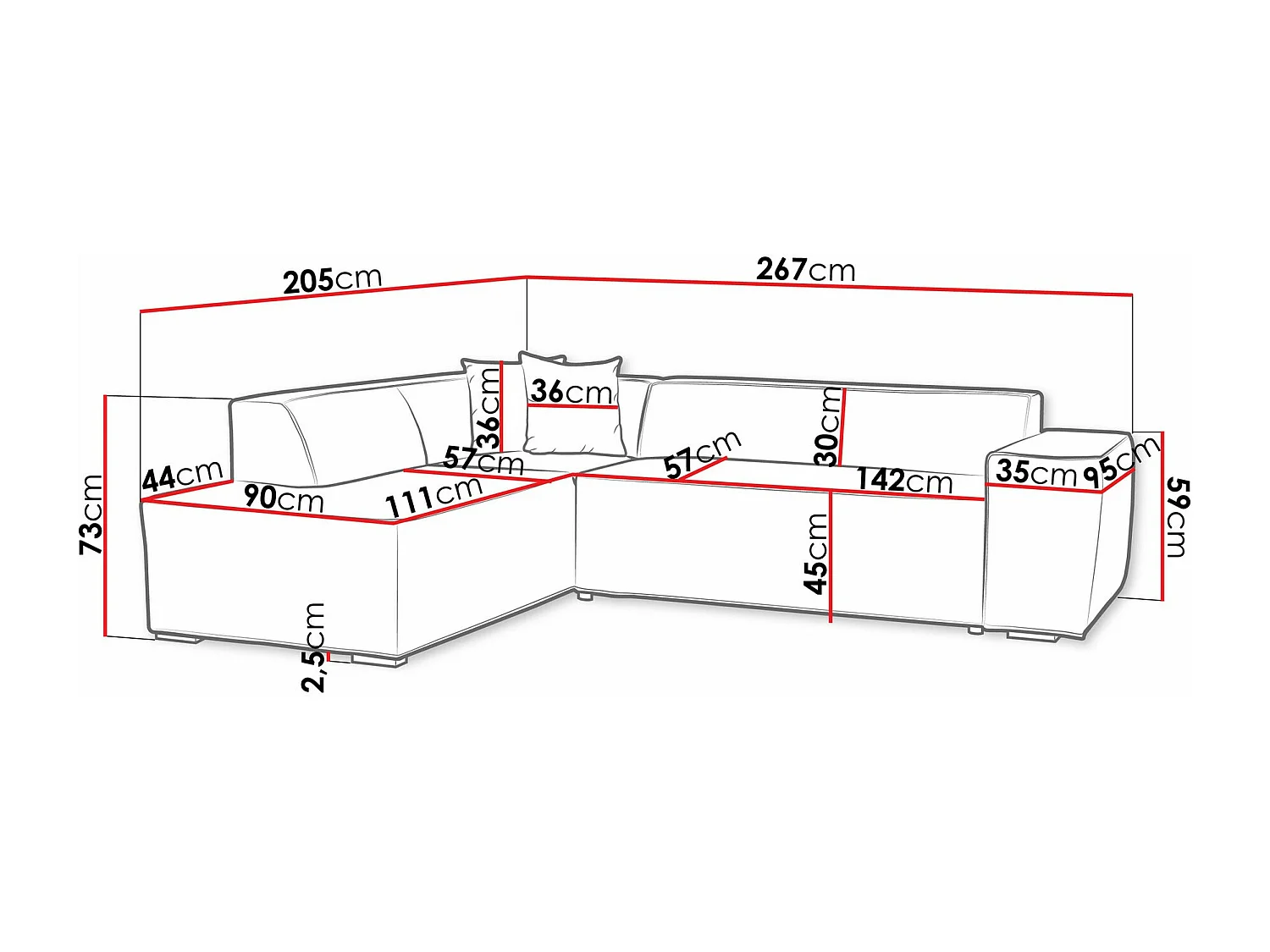 Sofá rinconero Comfivo 289, Blanco, 267x205x73cm