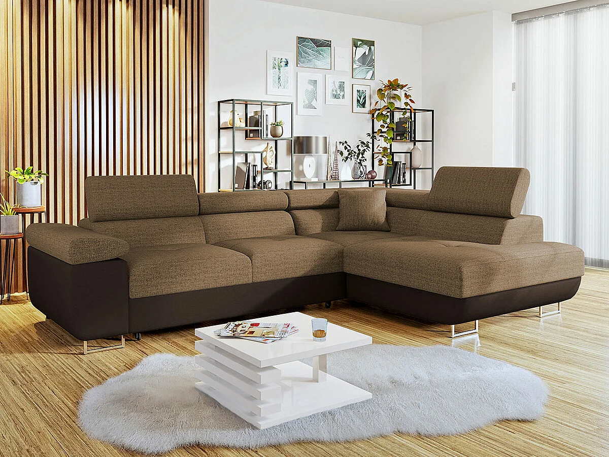 Sofá rinconero Comfivo Eliferu 100, Marrón, Función de descanso, Almacenaje, 274x203x70cm