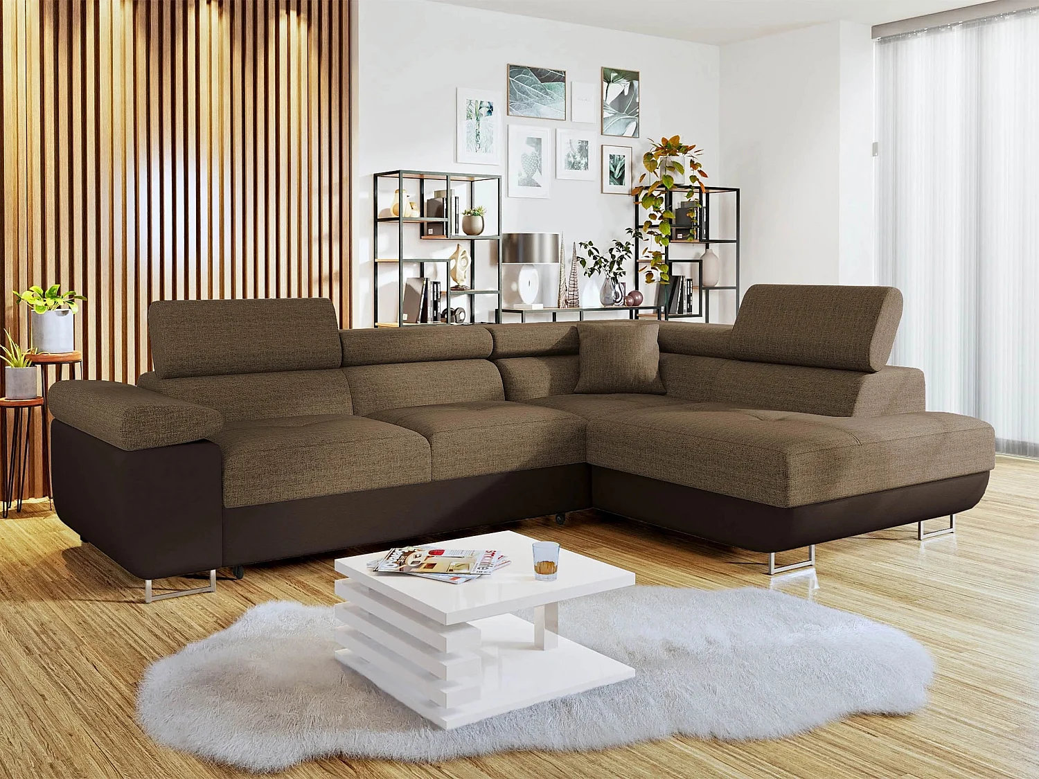 Canapé d'angle Comfivo Vinetum, Marron, Disponible, 274x203x70cm