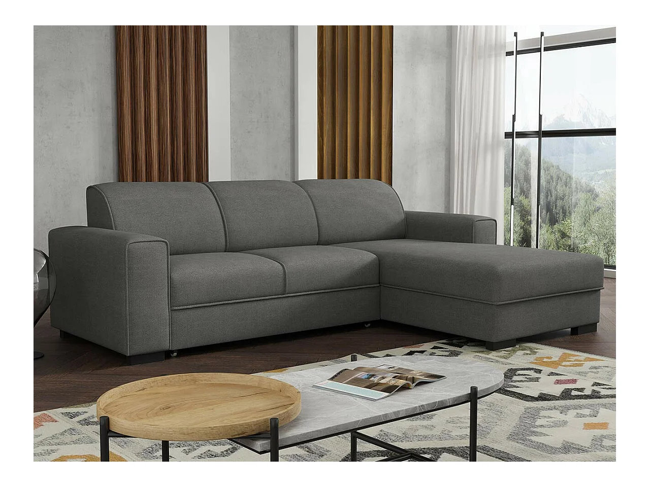Canapé d'angle Columbus 186, Gris, Fonction de couchage, Boîte de literie, 260x182x90cm
