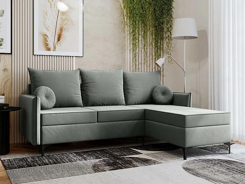 Sofá rinconero Clovis 112, Gris, Función de descanso, Almacenaje, 213x168x101cm