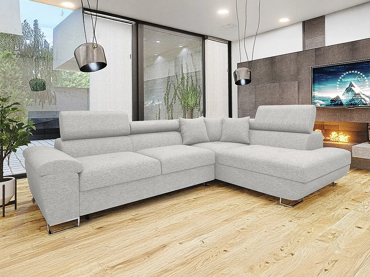 Sofá rinconero Comfivo 166, Gris, Función de descanso, Almacenaje, 270x202x71cm