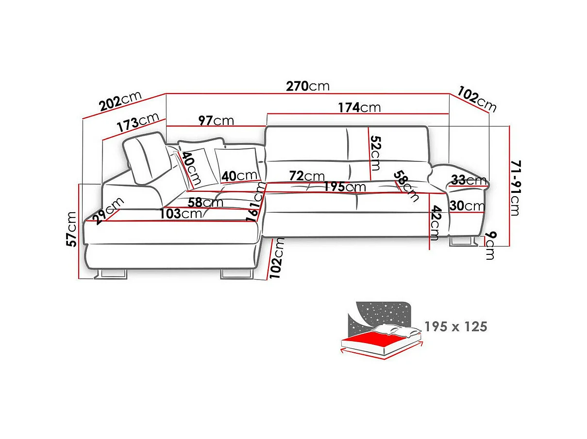 Sofá rinconero Comfivo 166, Gris, Función de descanso, Almacenaje, 270x202x71cm