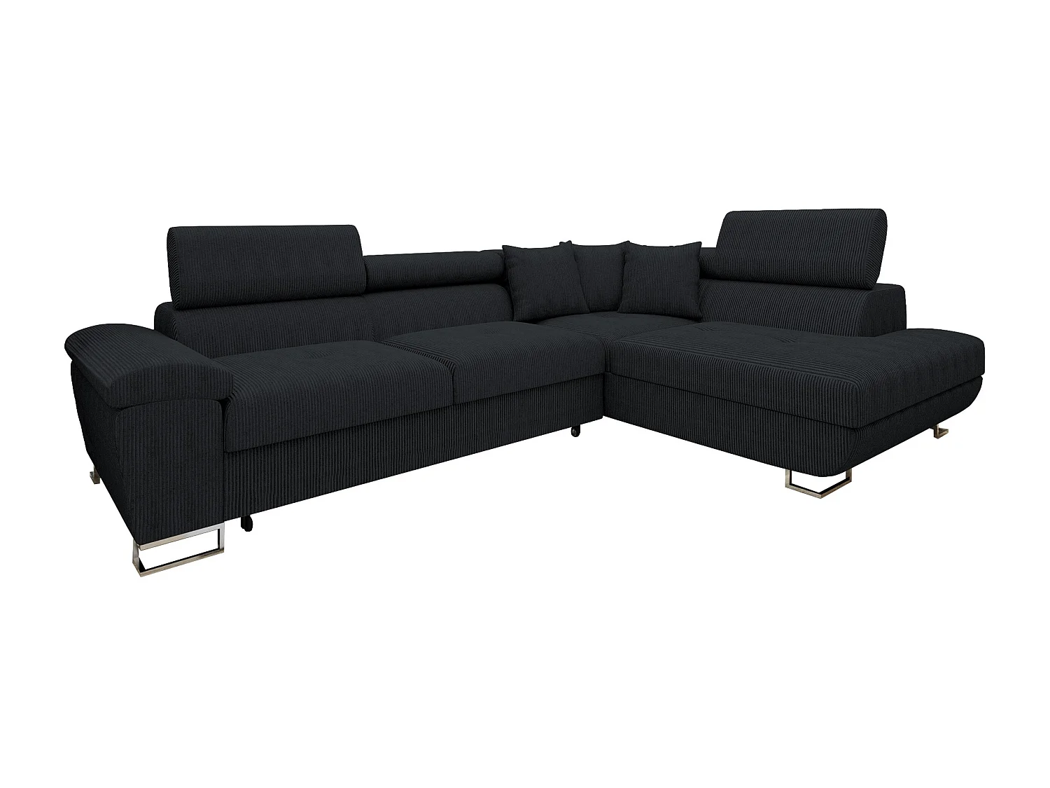 Sofá rinconero Comfivo Ruta I, Negro, Función de descanso, Almacenaje, 270x202x71cm