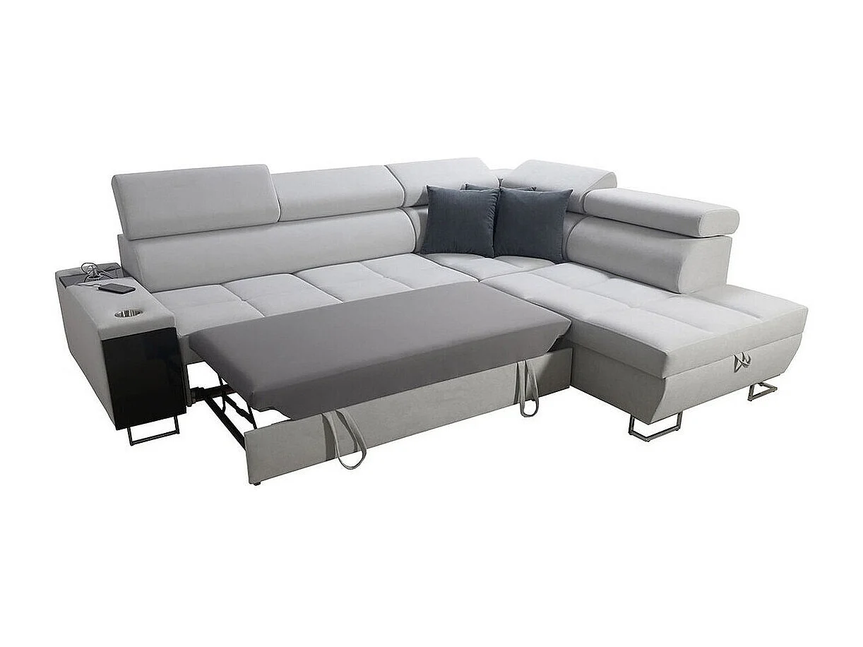 Canapé d'angle Pearland 115, Gris, Fonction de couchage, Boîte de literie, 283x221x84cm