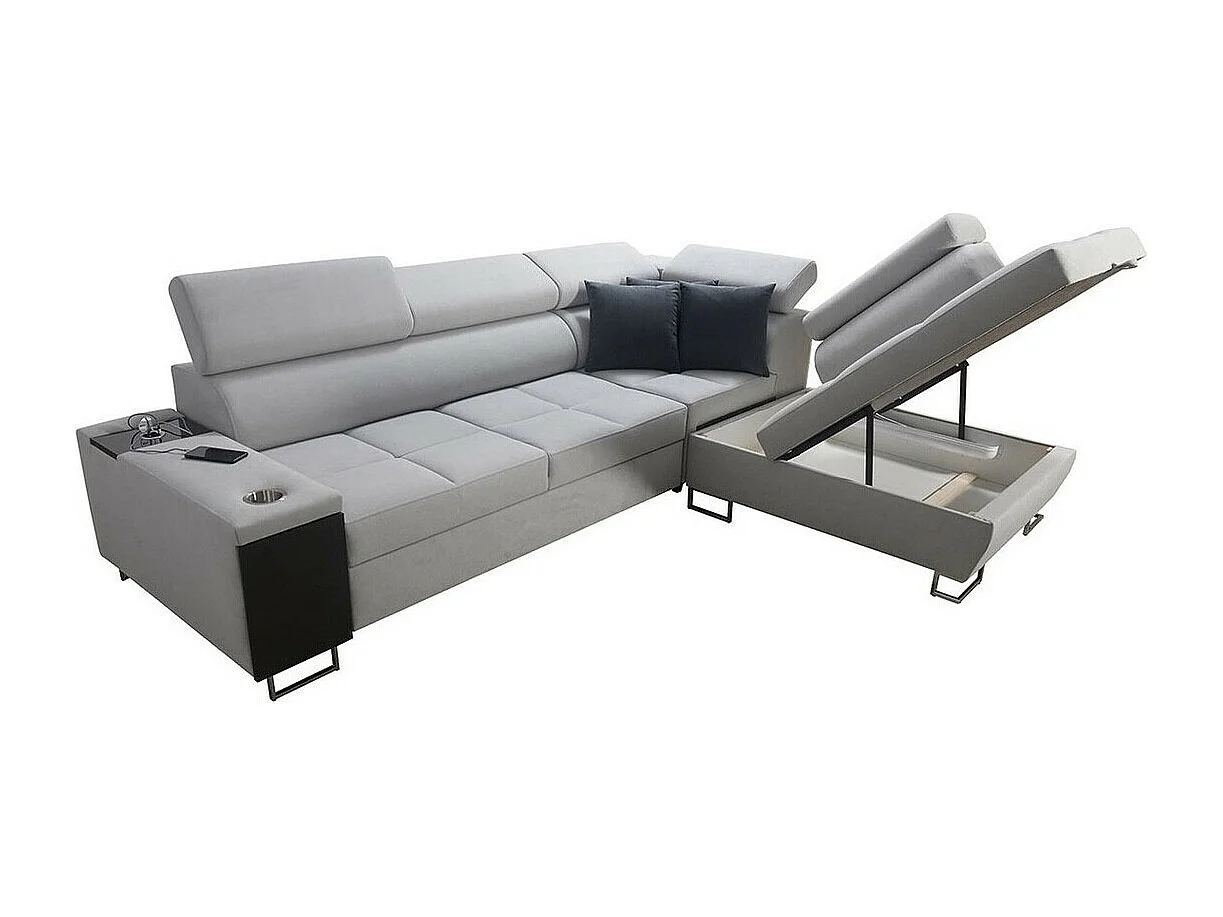 Canapé d'angle Pearland 115, Gris, Fonction de couchage, Boîte de literie, 283x221x84cm