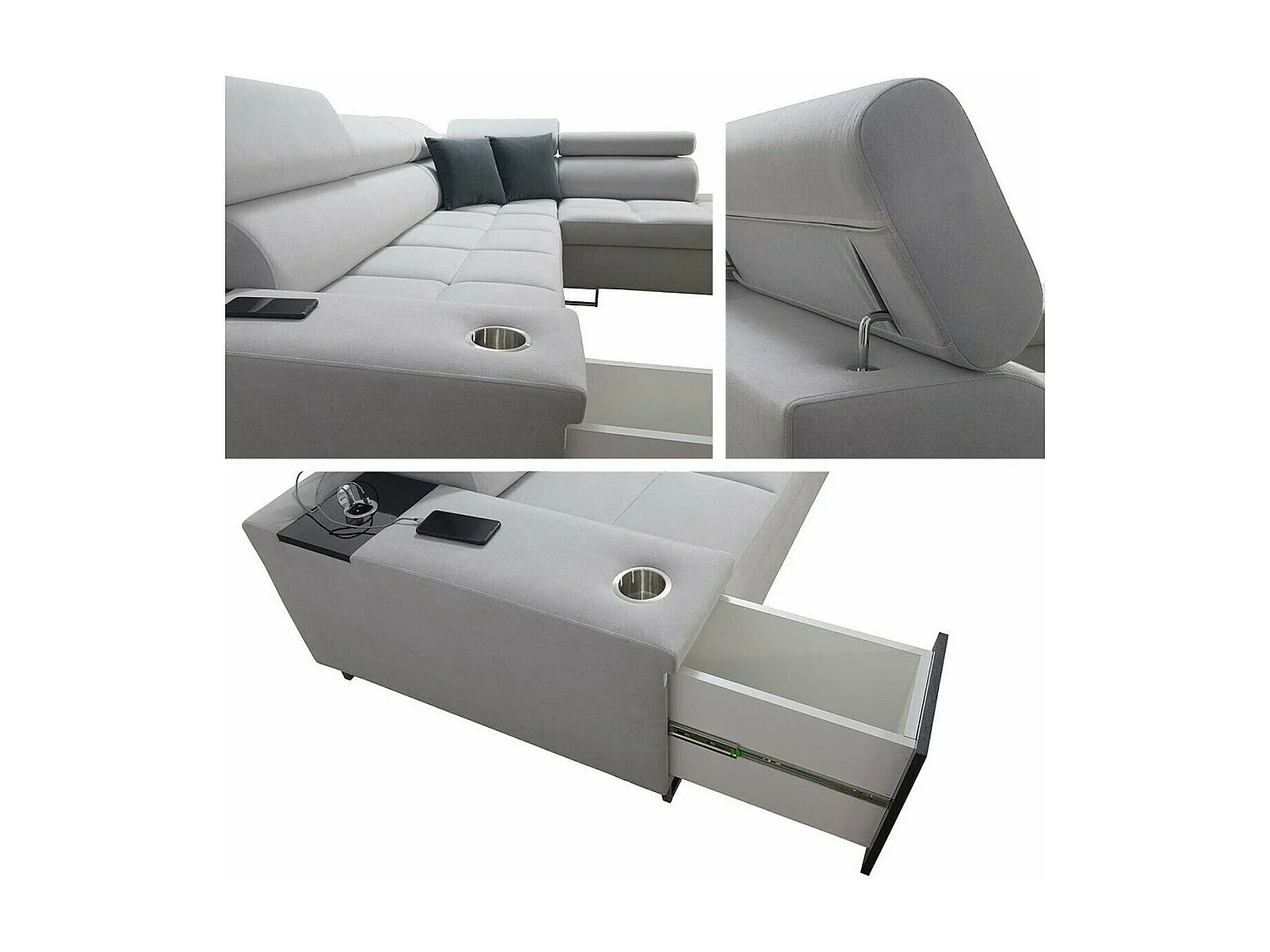 Canapé d'angle Pearland 115, Gris, Fonction de couchage, Boîte de literie, 283x221x84cm