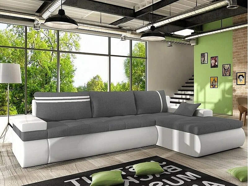 Canapé d'angle Temple 100, Gris, Fonction de couchage, Boîte de literie, 300x182x90cm