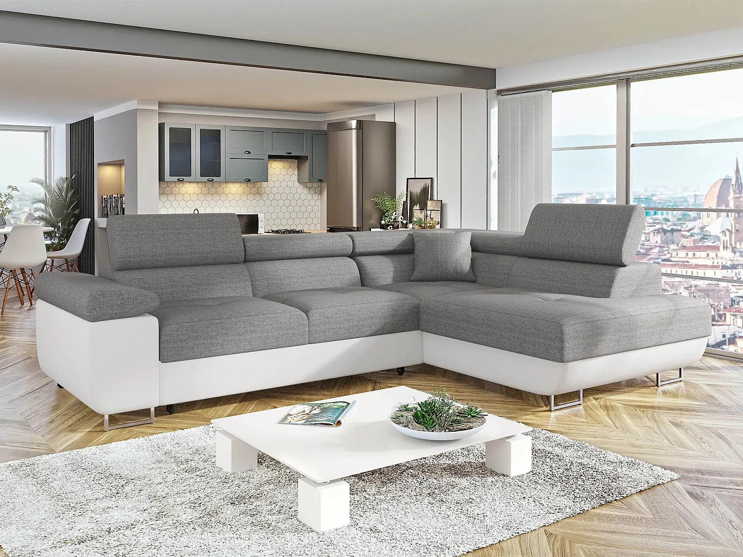 Canapé d'angle Comfivo Vinetum, Gris, Disponible, 274x203x70cm